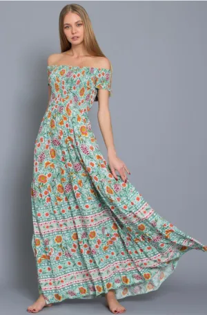 D108 OFF SHOULDER PRINT DRESS