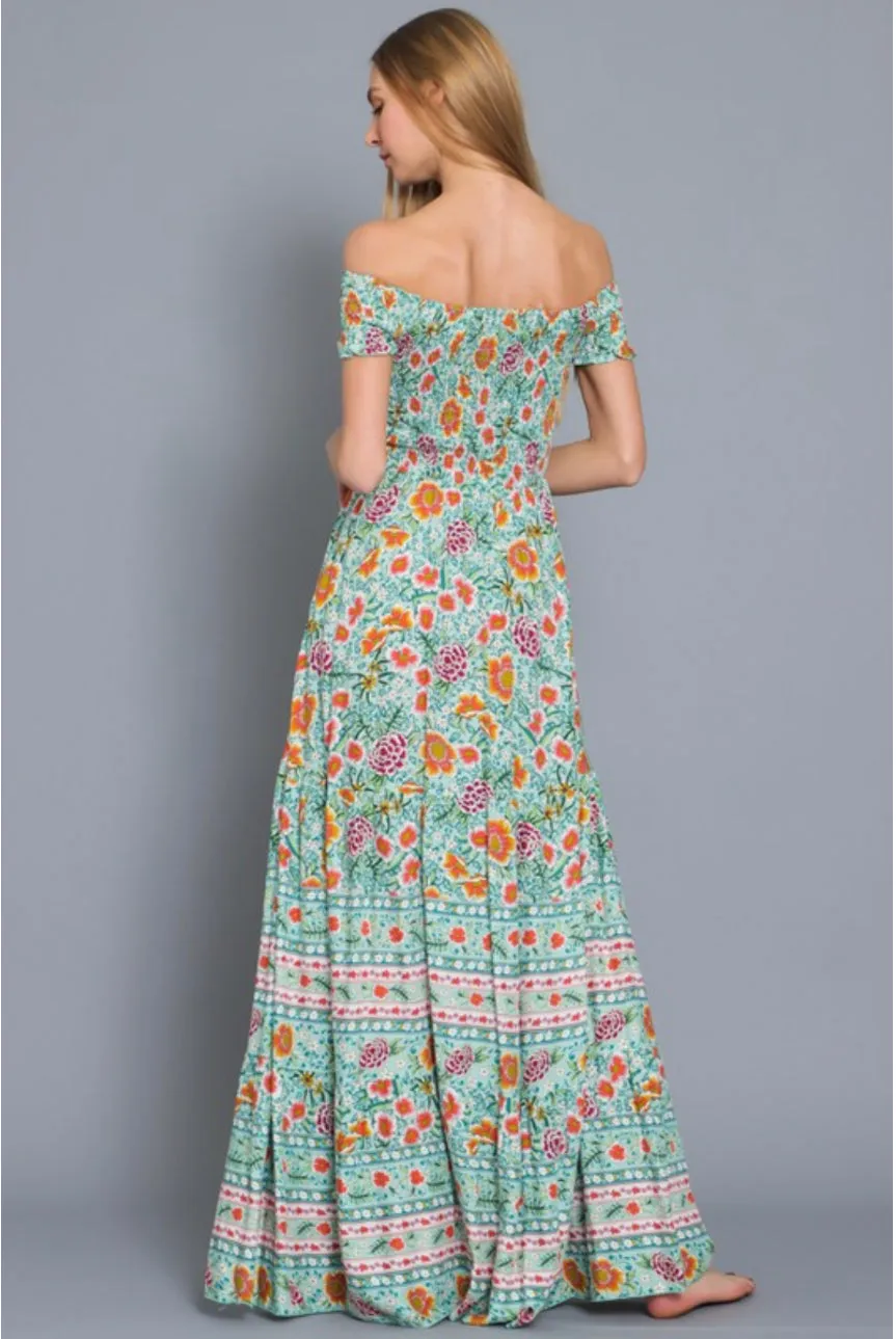 D108 OFF SHOULDER PRINT DRESS