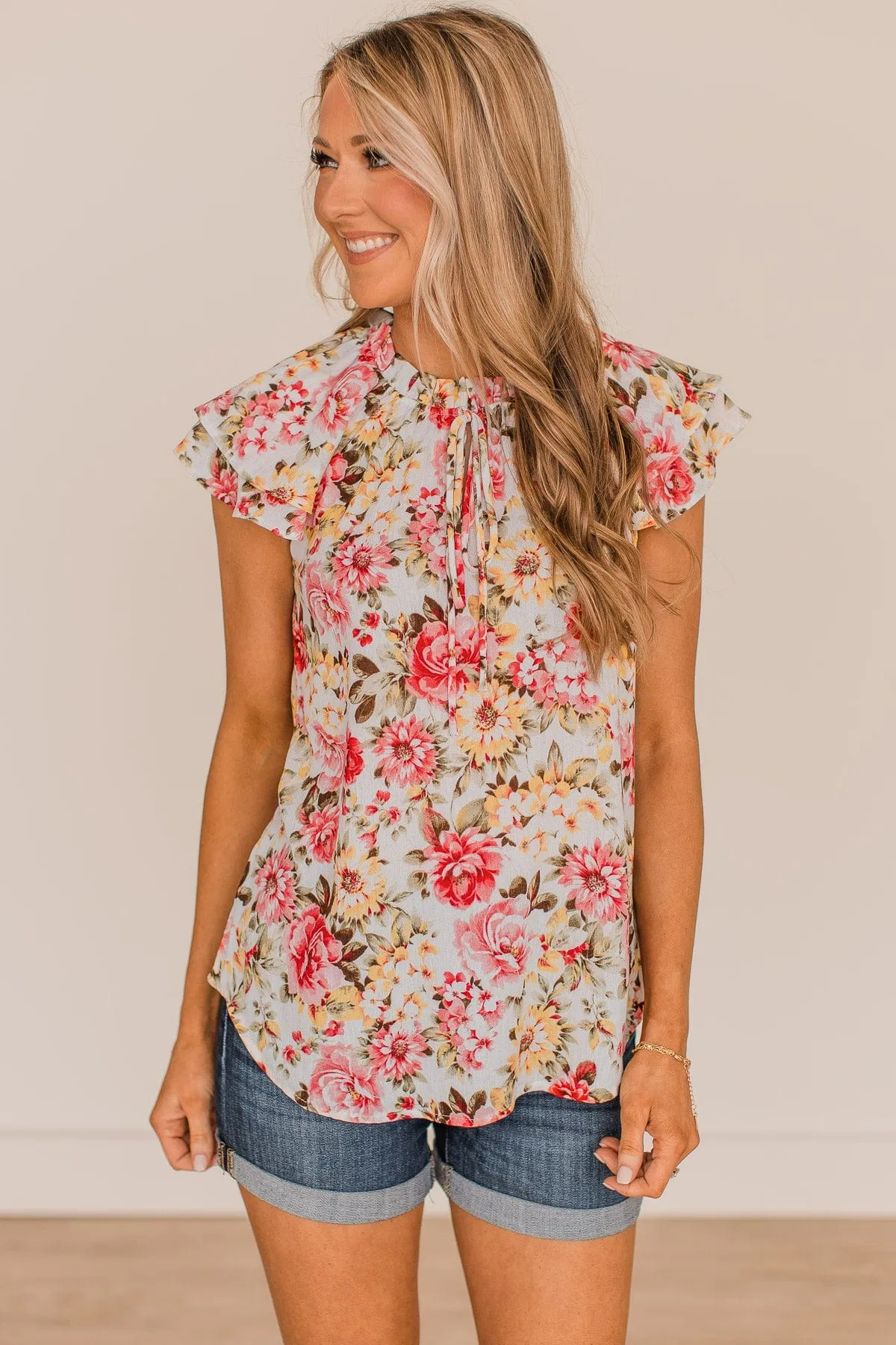Dance Through The Flowers Floral Blouse- Ivory