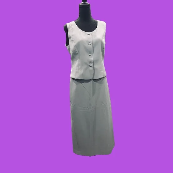 Danny &amp; Nicole Vintage 90’s Light Grey 3-Piece Skirt Suit Set Size 10