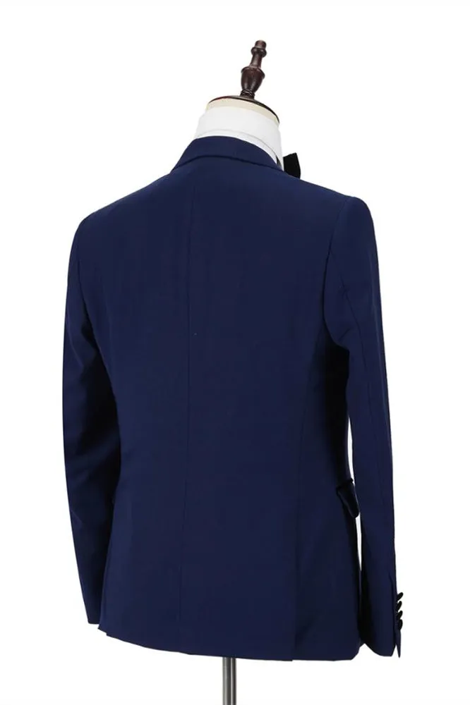 Dark Blue Peak Lapel Men Wedding Suit Velvet Lapel Formal Suit