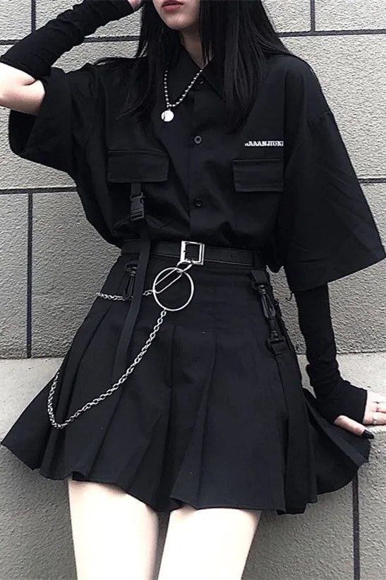 Dark top   belt   skirt suit KF82641
