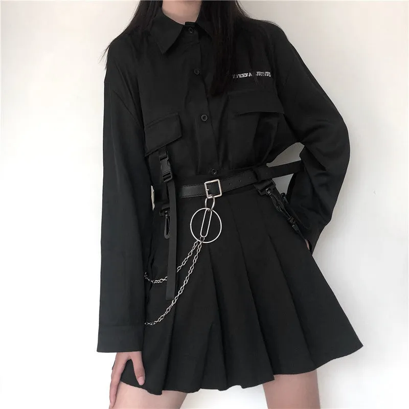 Dark top   belt   skirt suit KF82641