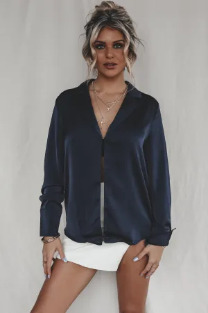 DEAL Nice To Meet You Navy Satin Top