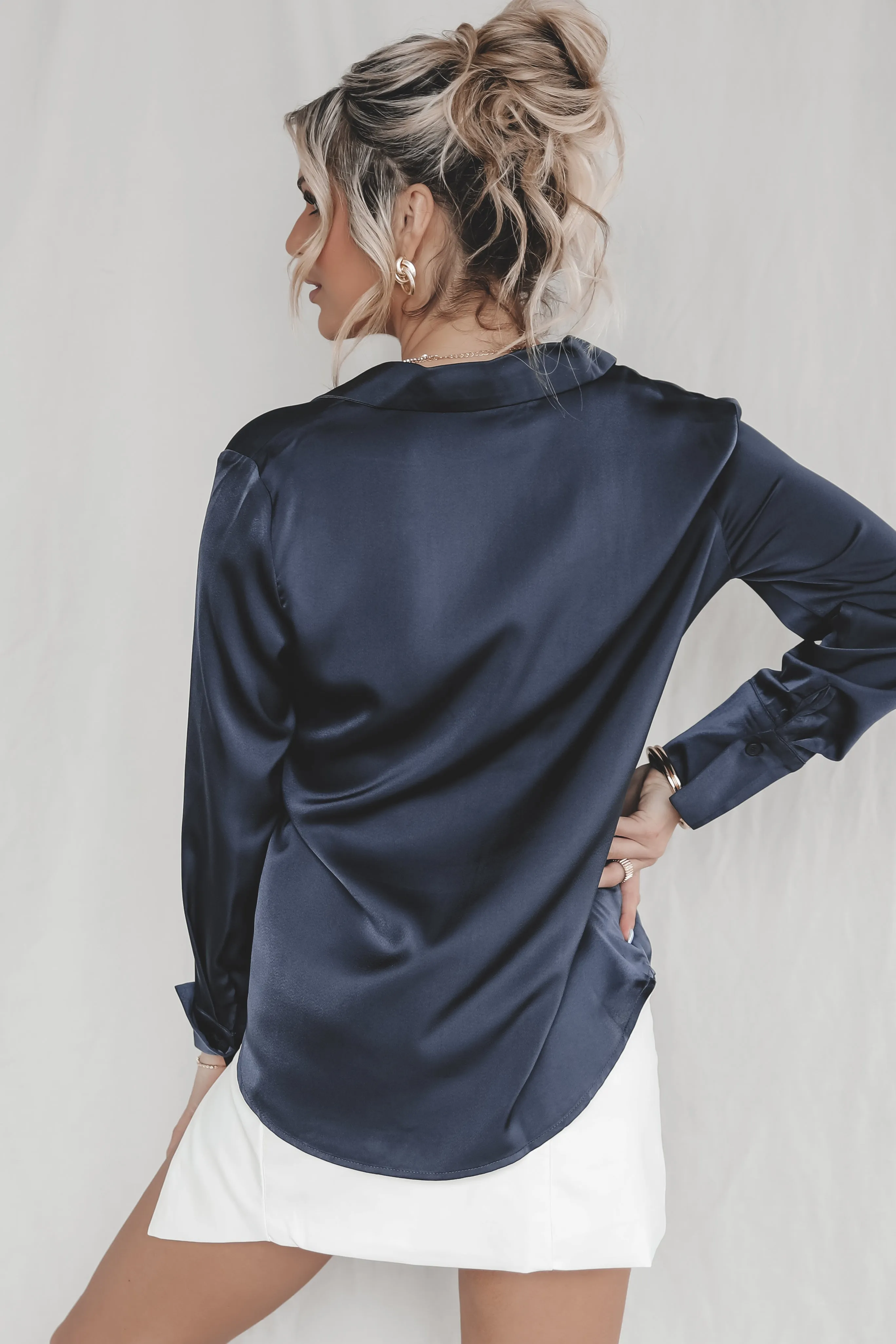 DEAL Nice To Meet You Navy Satin Top