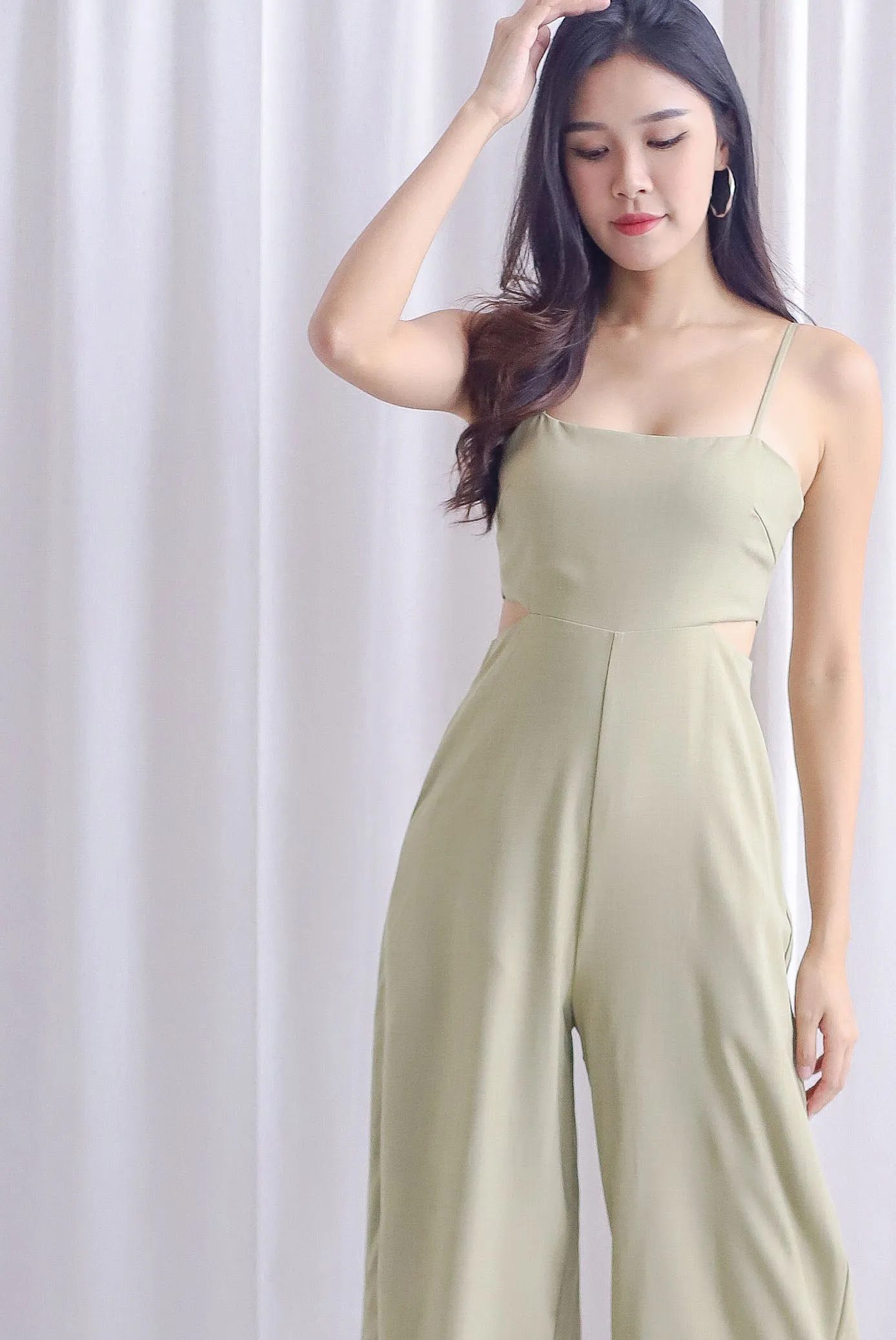 Dean Spaghetti Cut Out Slit Jumpsuit In Sage