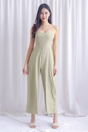 Dean Spaghetti Cut Out Slit Jumpsuit In Sage