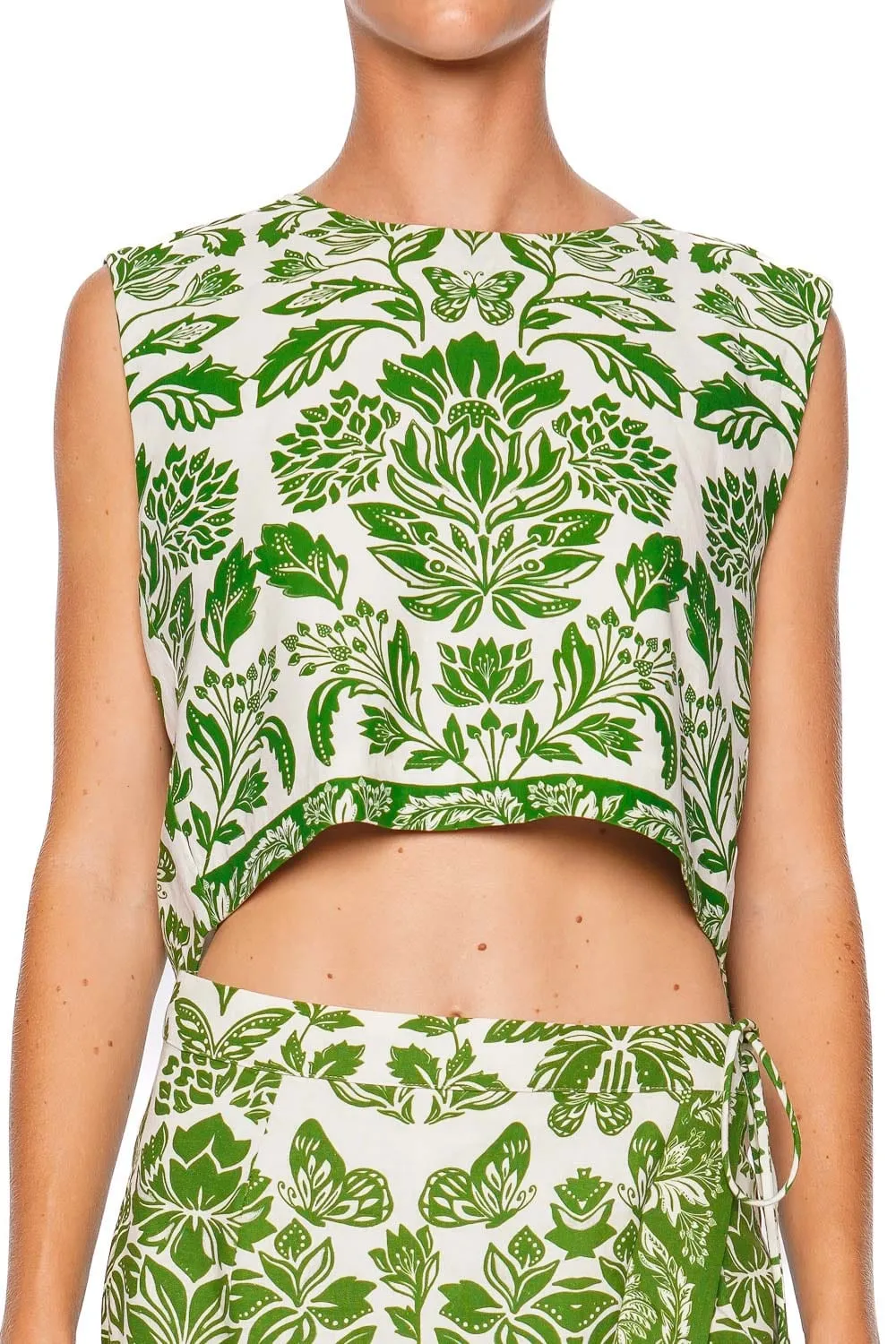 Delicate Tapestry Sleeveless Cropped Blouse