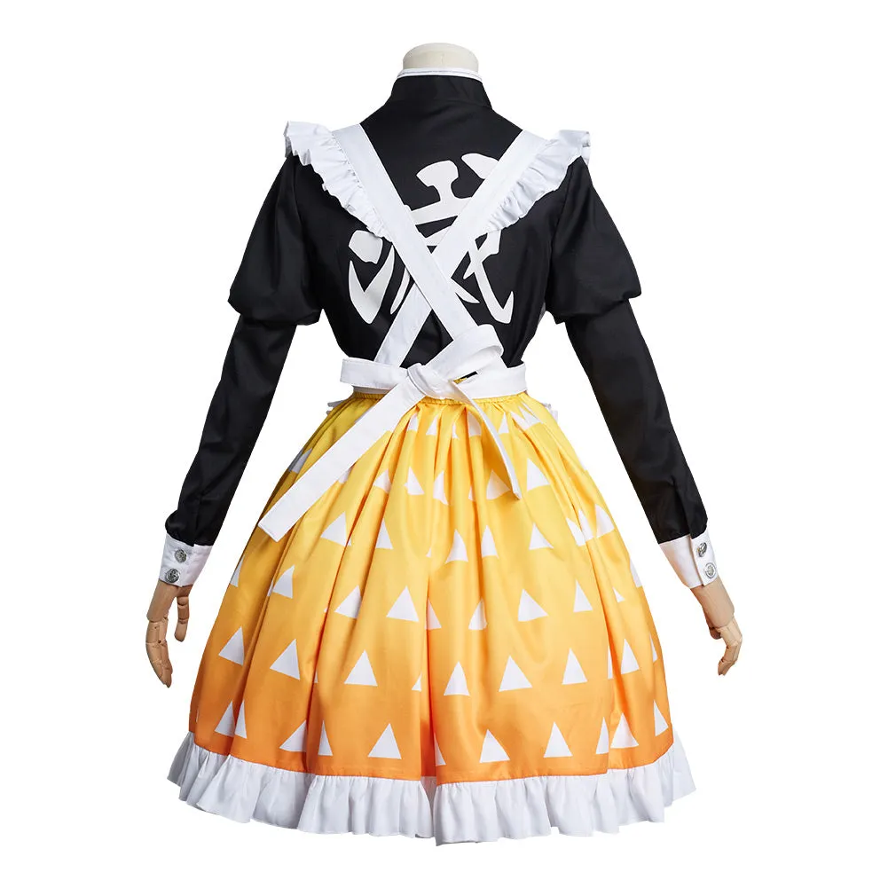 Demon Slayer Agatsuma Zenitsu Cosplay Costume Maid Dress Outfits Halloween Carnival Suit Re-creation Design