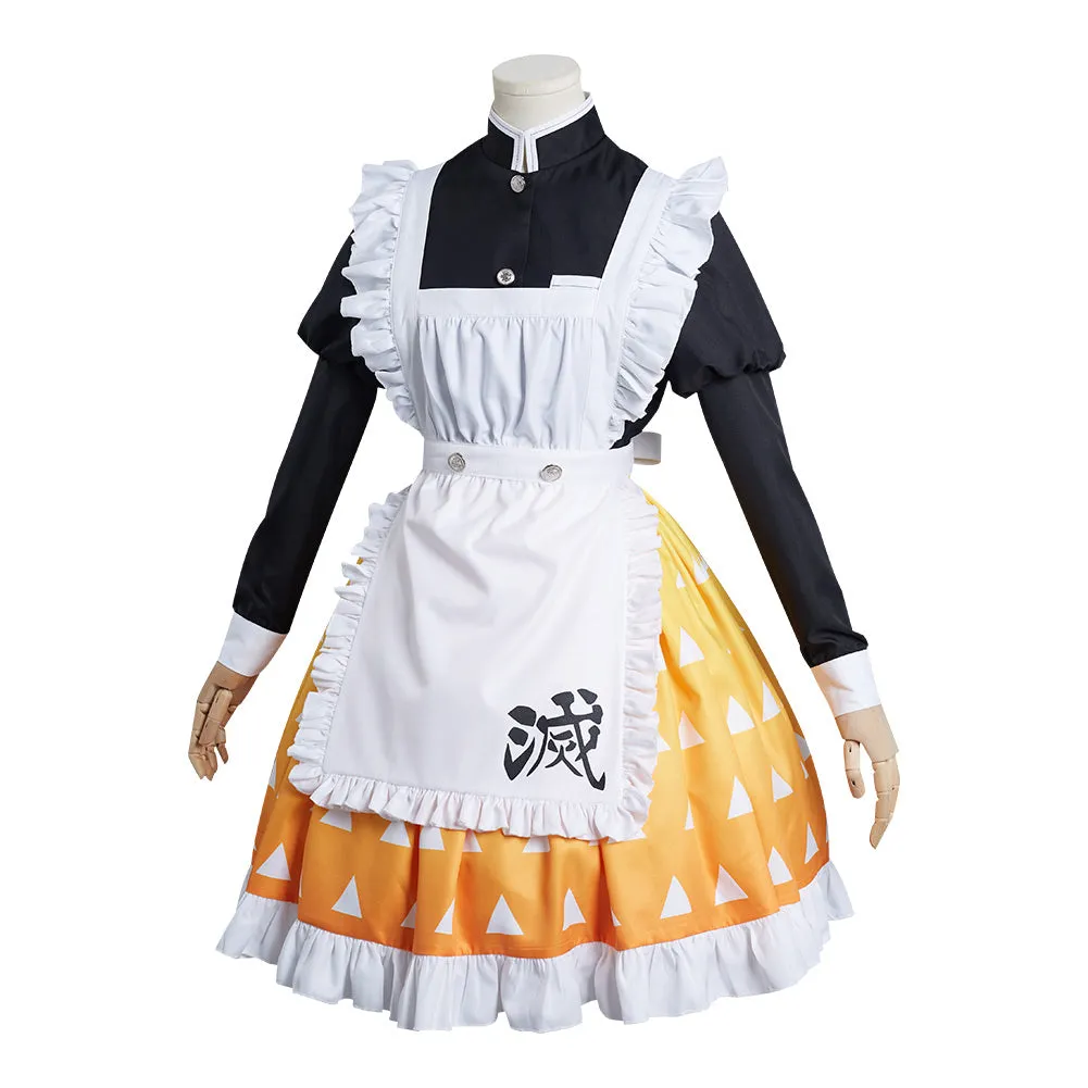 Demon Slayer Agatsuma Zenitsu Cosplay Costume Maid Dress Outfits Halloween Carnival Suit Re-creation Design