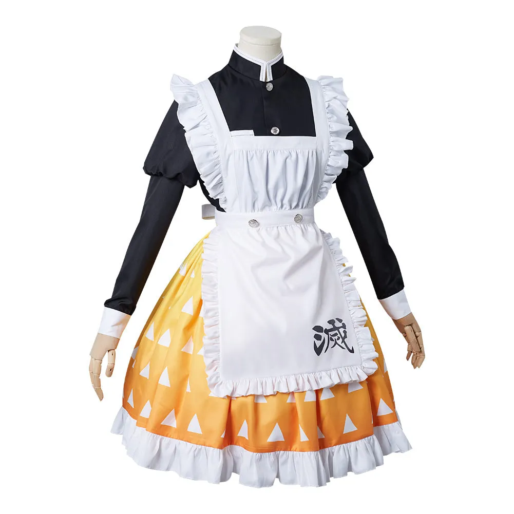 Demon Slayer Agatsuma Zenitsu Cosplay Costume Maid Dress Outfits Halloween Carnival Suit Re-creation Design