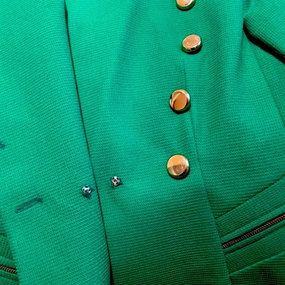 💚Designer Ladies skirt &amp; jacket 2pc SZ 10 Rich Kelly Green Asymmetrical jacket