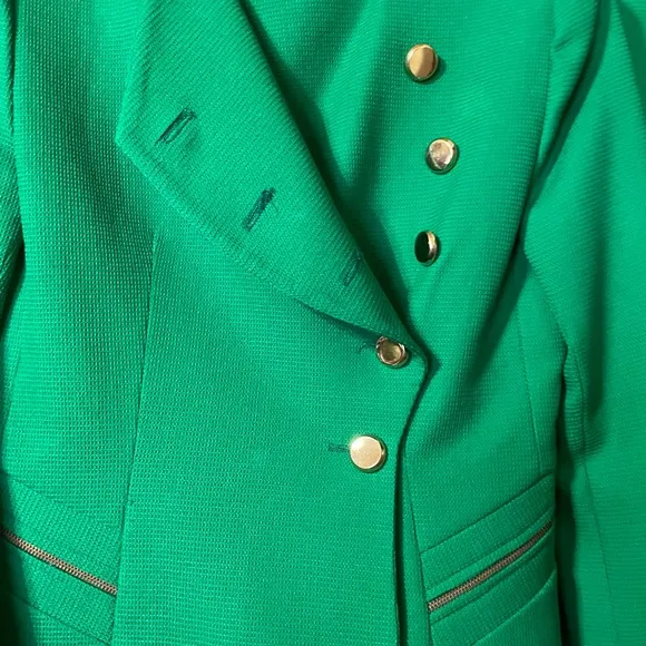 💚Designer Ladies skirt &amp; jacket 2pc SZ 10 Rich Kelly Green Asymmetrical jacket