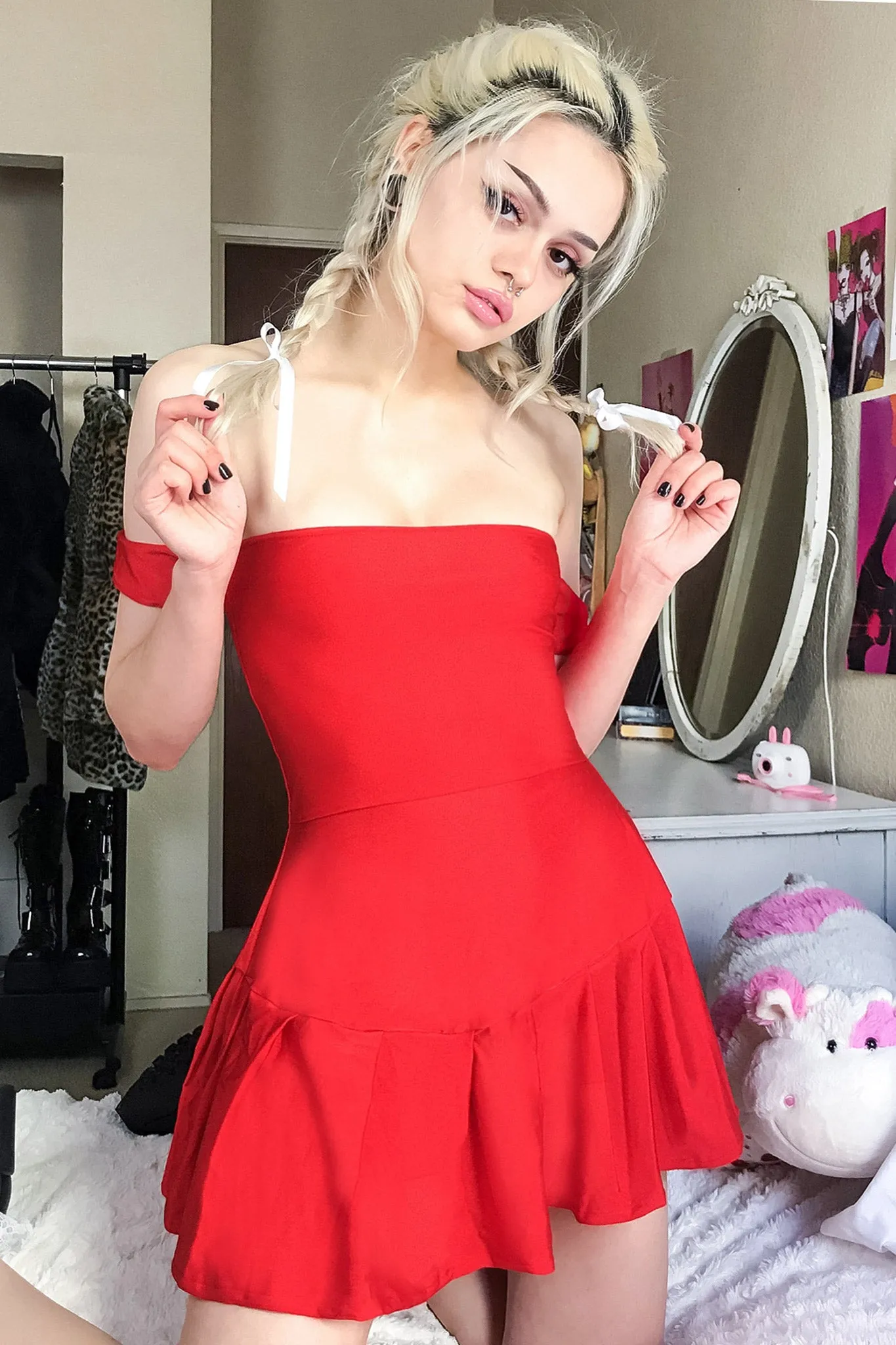 Devil's Play Off Shoulder Skater Dress