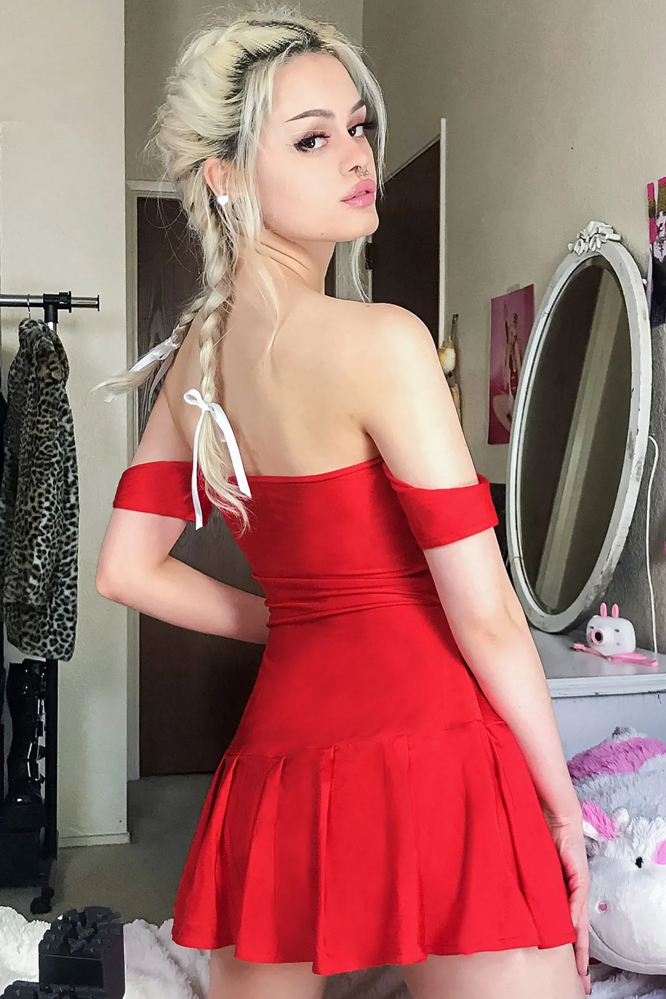 Devil's Play Off Shoulder Skater Dress