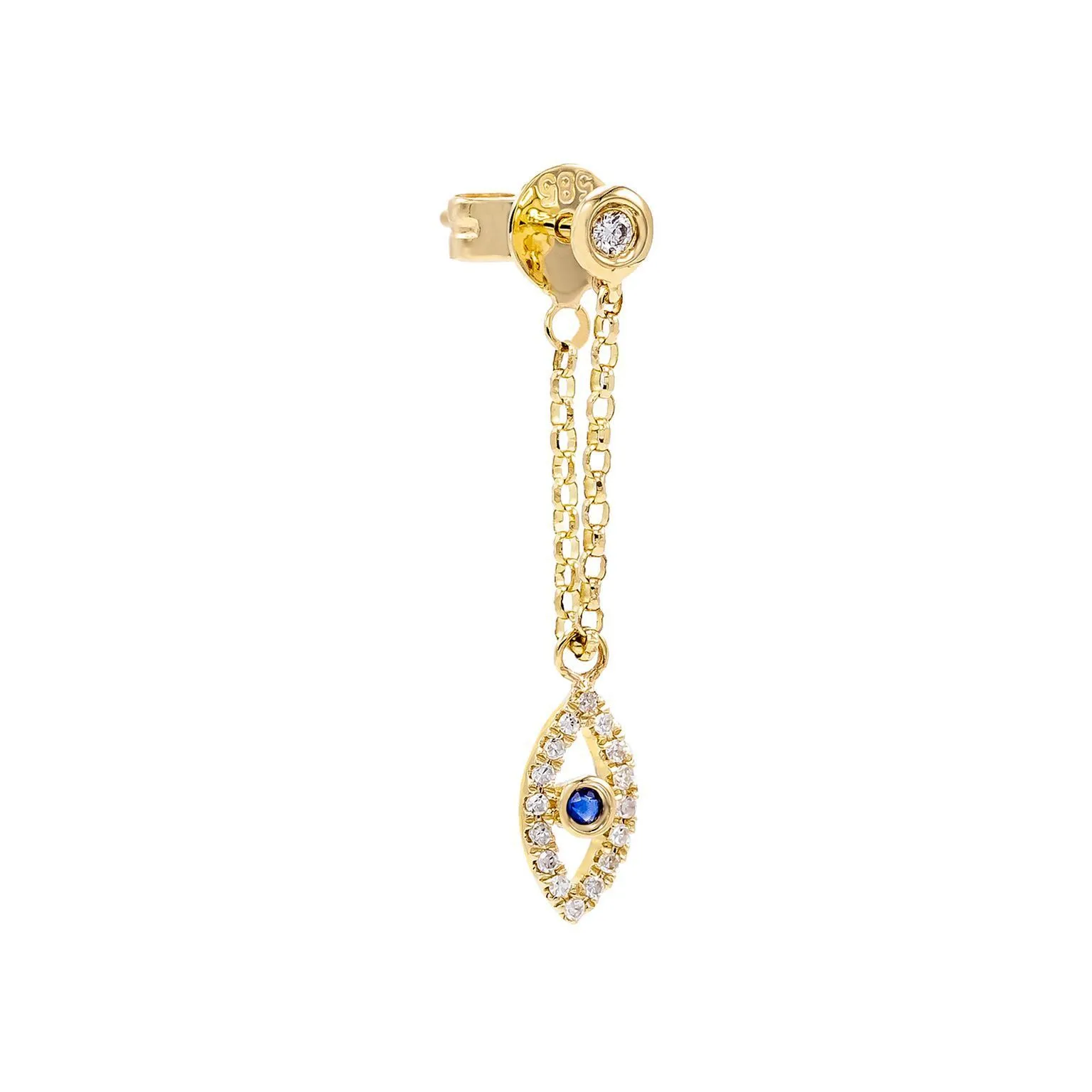 Diamond Evil Eye Chain Stud Earring 14K