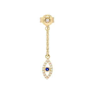 Diamond Evil Eye Chain Stud Earring 14K