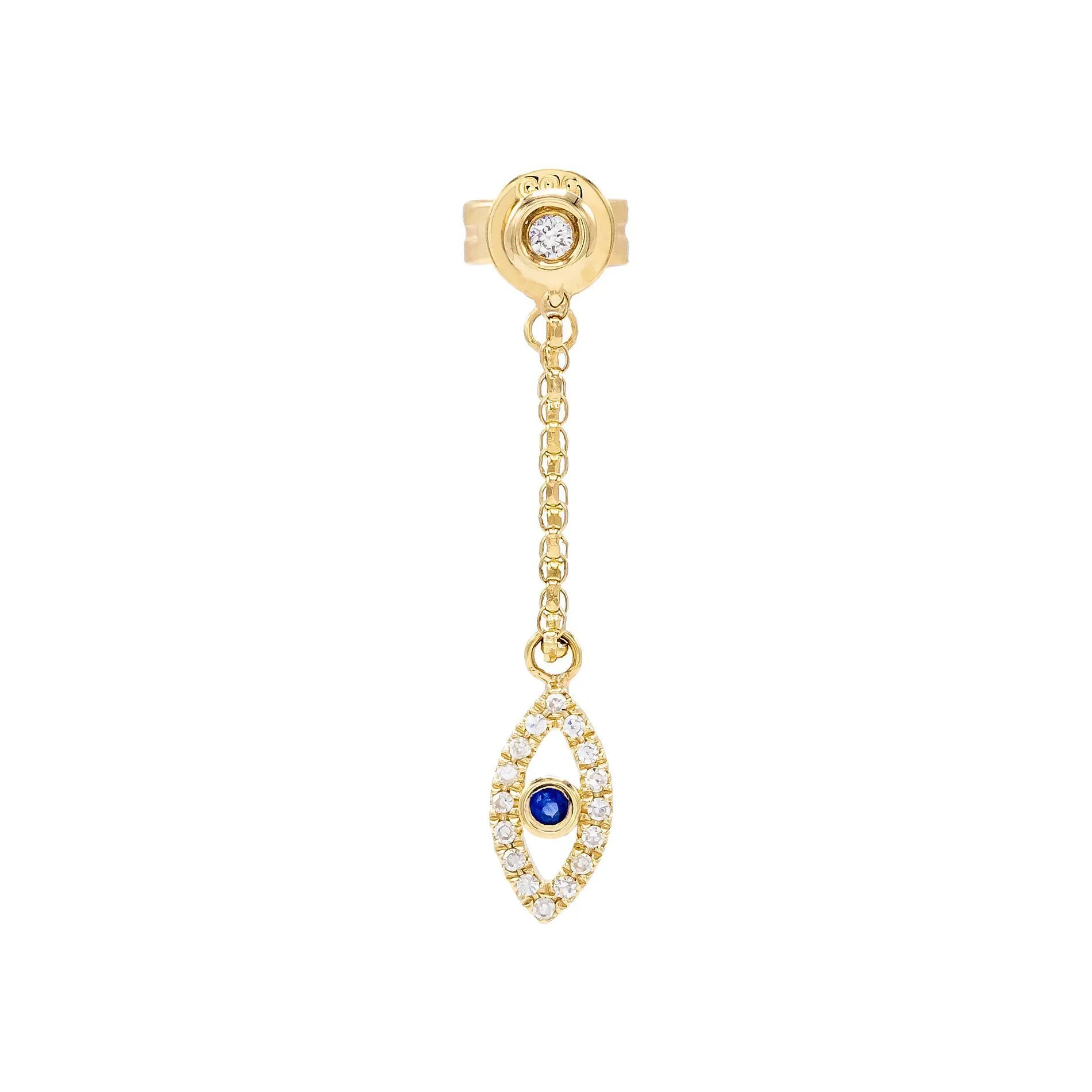 Diamond Evil Eye Chain Stud Earring 14K