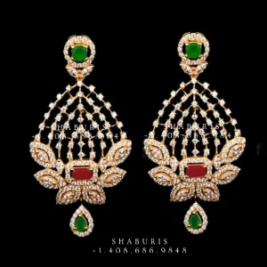 Diamond Jhumka,diamond chandbali,diamond earrings indian,detatchable diamond jhumka,swarovski diamond jhumka,chandbali earrings-SHABURIS
