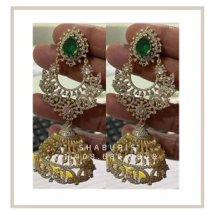 Diamond Jhumkas Diamond Jewelry Indian Jewelry Diamond Jhumka Diamond Necklace 925 silver Antique Jewelry 22k gold plated - SHABURIS