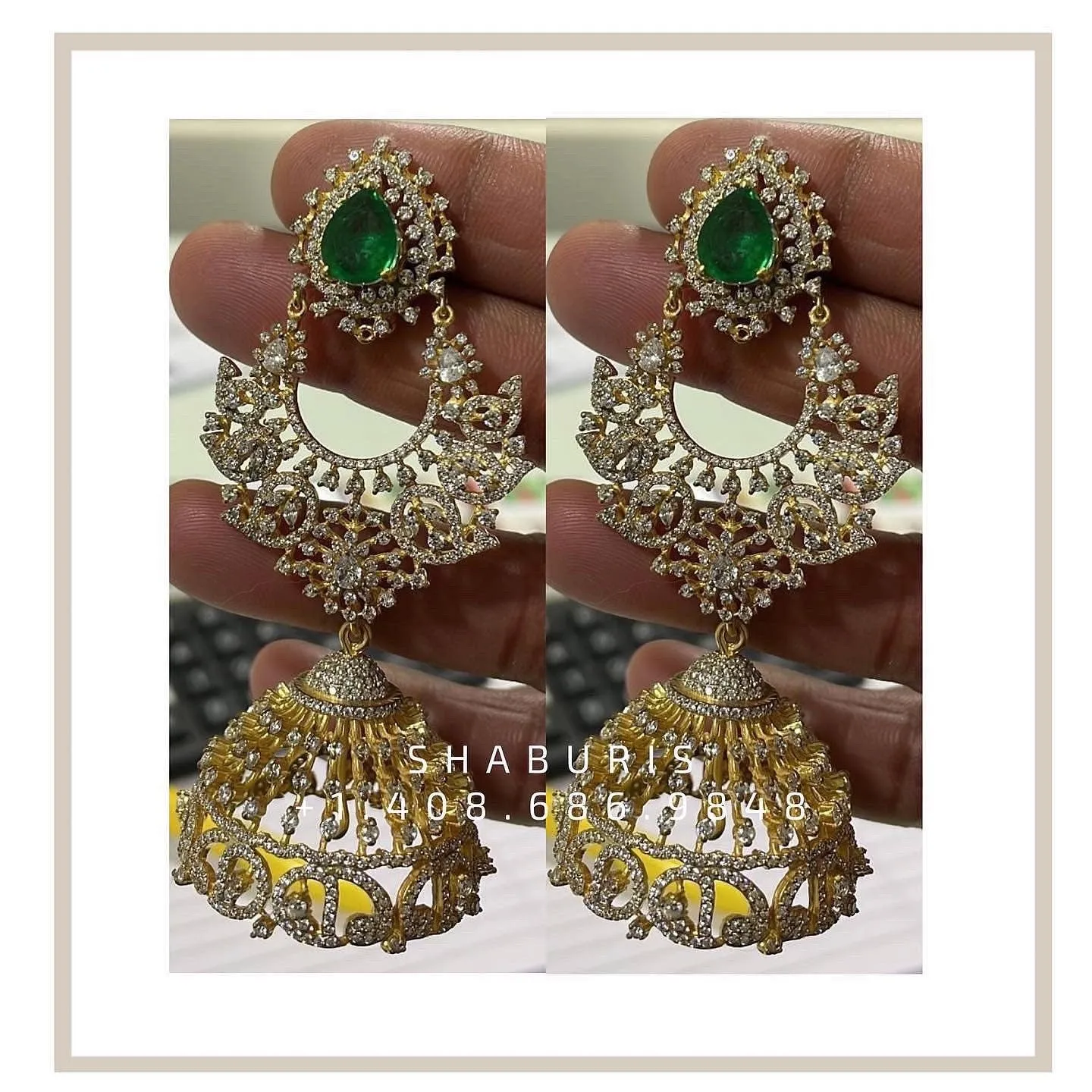 Diamond Jhumkas Diamond Jewelry Indian Jewelry Diamond Jhumka Diamond Necklace 925 silver Antique Jewelry 22k gold plated - SHABURIS