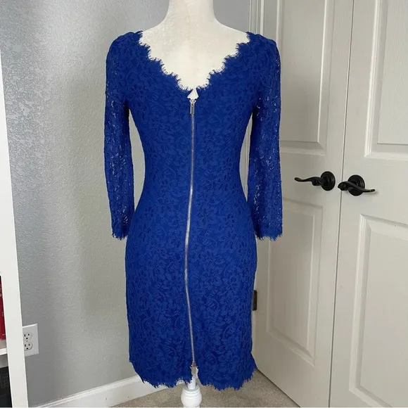 Diane Von Furstenberg DVF Zarita Lace Sheath Dress Cobalt Blue Size 2