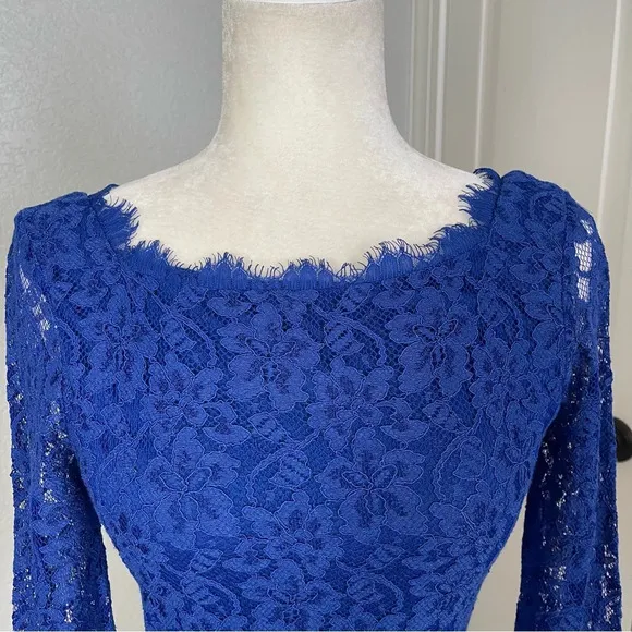 Diane Von Furstenberg DVF Zarita Lace Sheath Dress Cobalt Blue Size 2