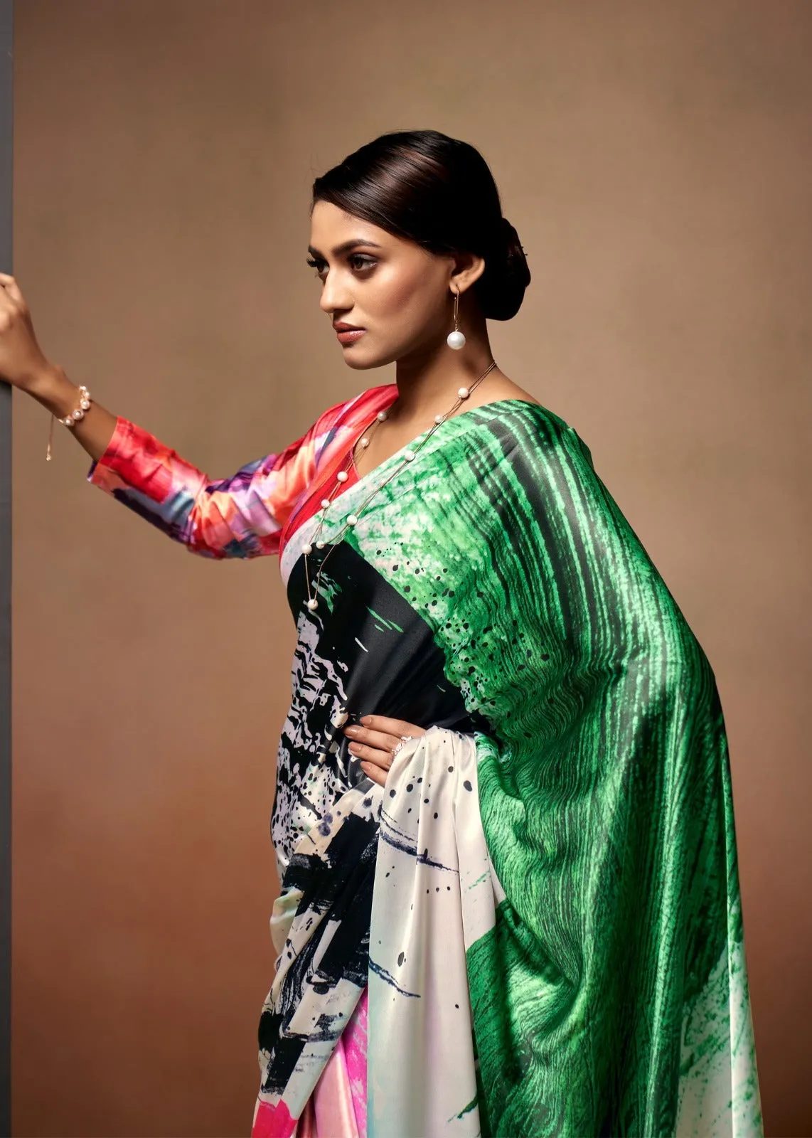 Digital Print Saree In White