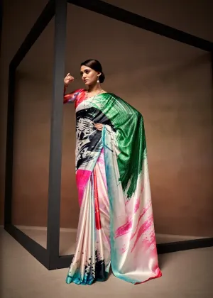 Digital Print Saree In White