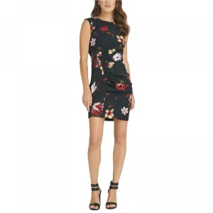 DKNY Women's Floral Print Sleeveless Ruched Sheath Dress