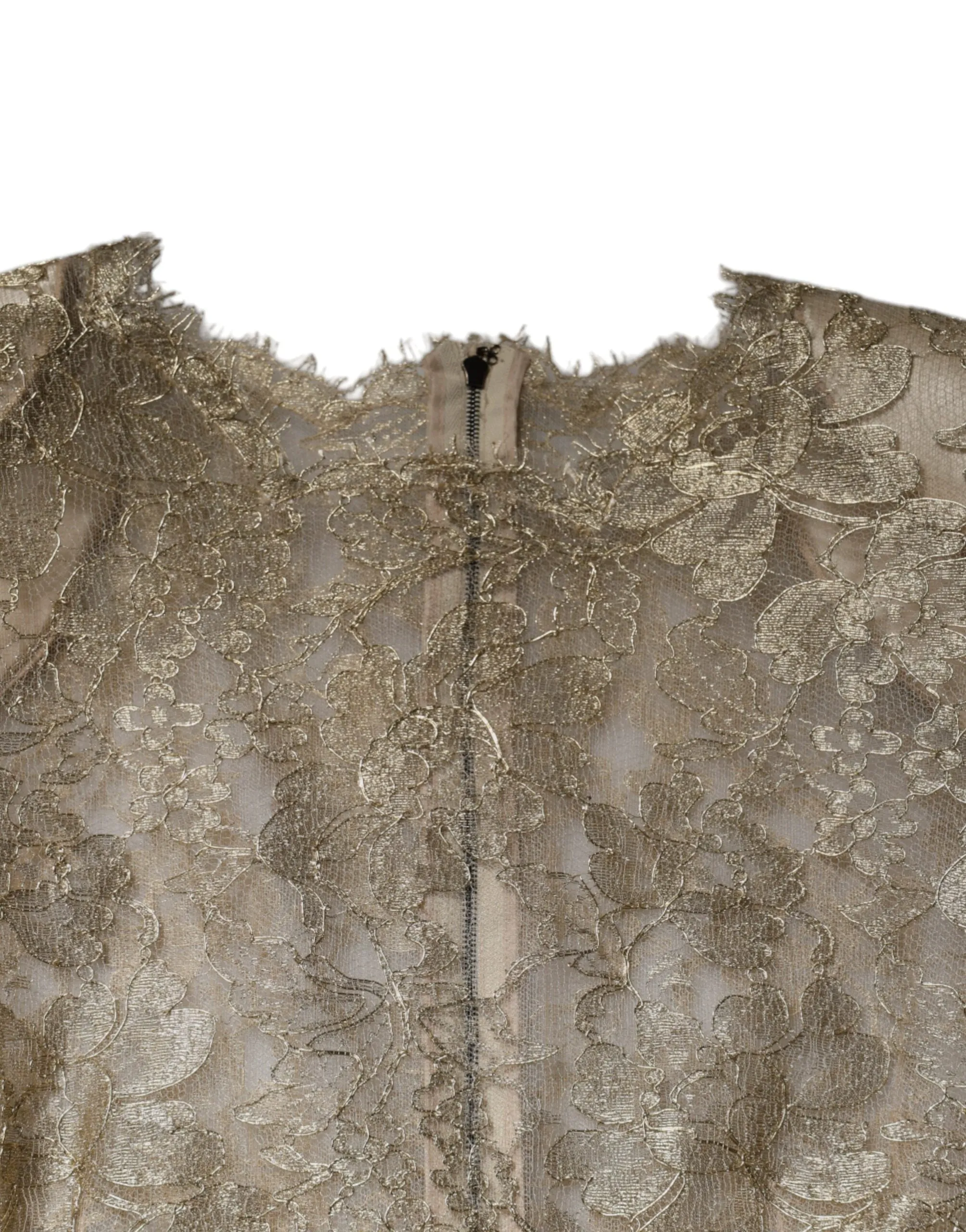 Dolce&Gabbana Women Gold Dress Nylon Floral Lace A-Line Mini Bodycon Wrap IT 46