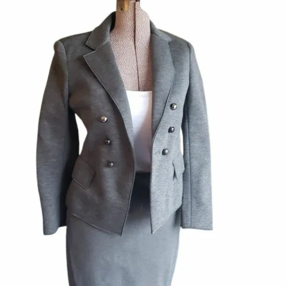 Donna Karan Grey 2 Piece Skirt Suit Side Slits, Made in Italy