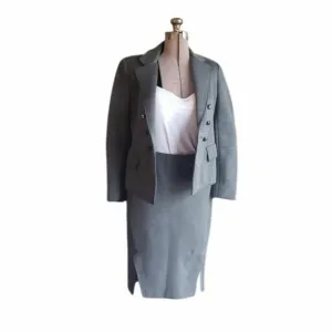 Donna Karan Grey 2 Piece Skirt Suit Side Slits, Made in Italy