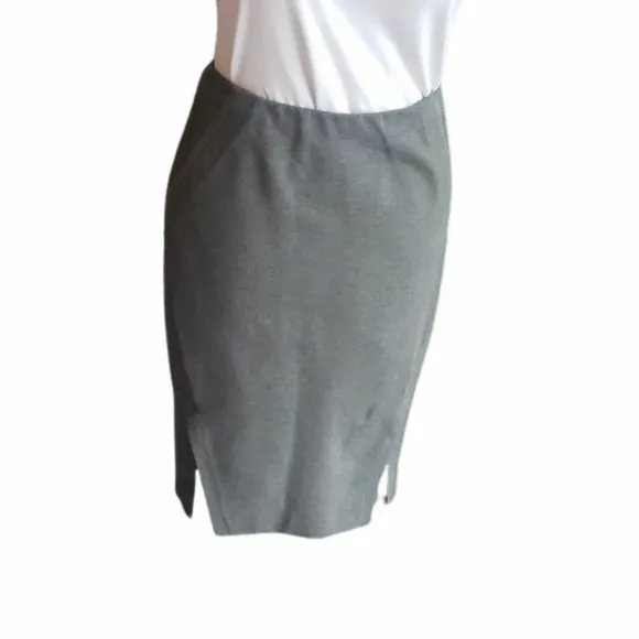 Donna Karan Grey 2 Piece Skirt Suit Side Slits, Made in Italy