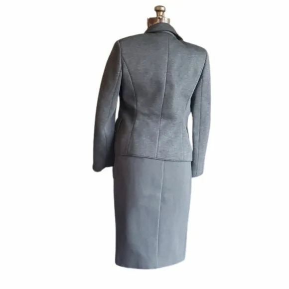 Donna Karan Grey 2 Piece Skirt Suit Side Slits, Made in Italy