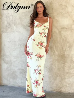 Dulzura Floral Print Backless Bodycon Maxi Dress
