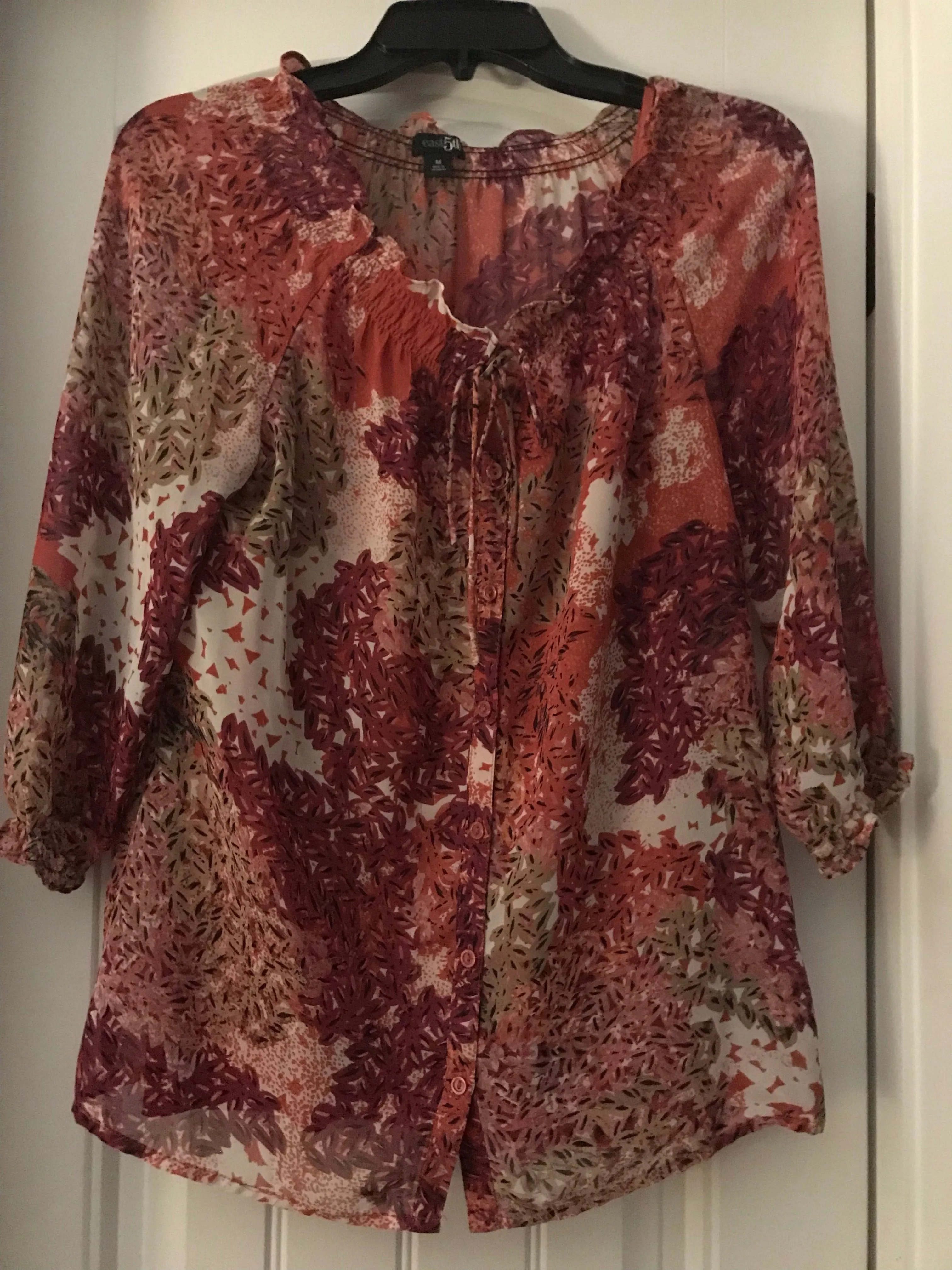 East 5th Brand Tie Front Blouse With Ruffle Detail
