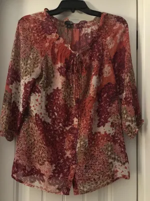 East 5th Brand Tie Front Blouse With Ruffle Detail