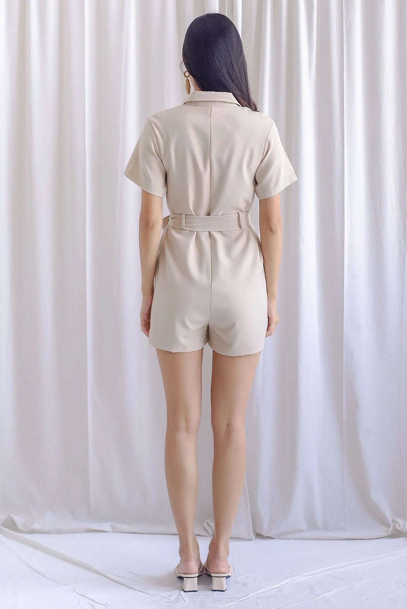 Edith Utility Romper In Ecru