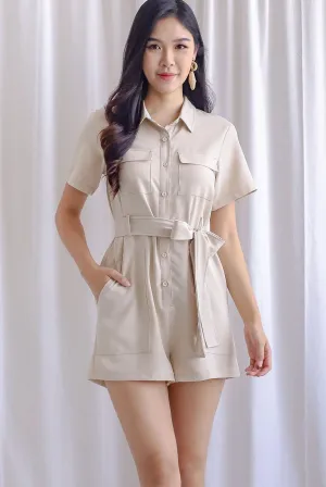 Edith Utility Romper In Ecru