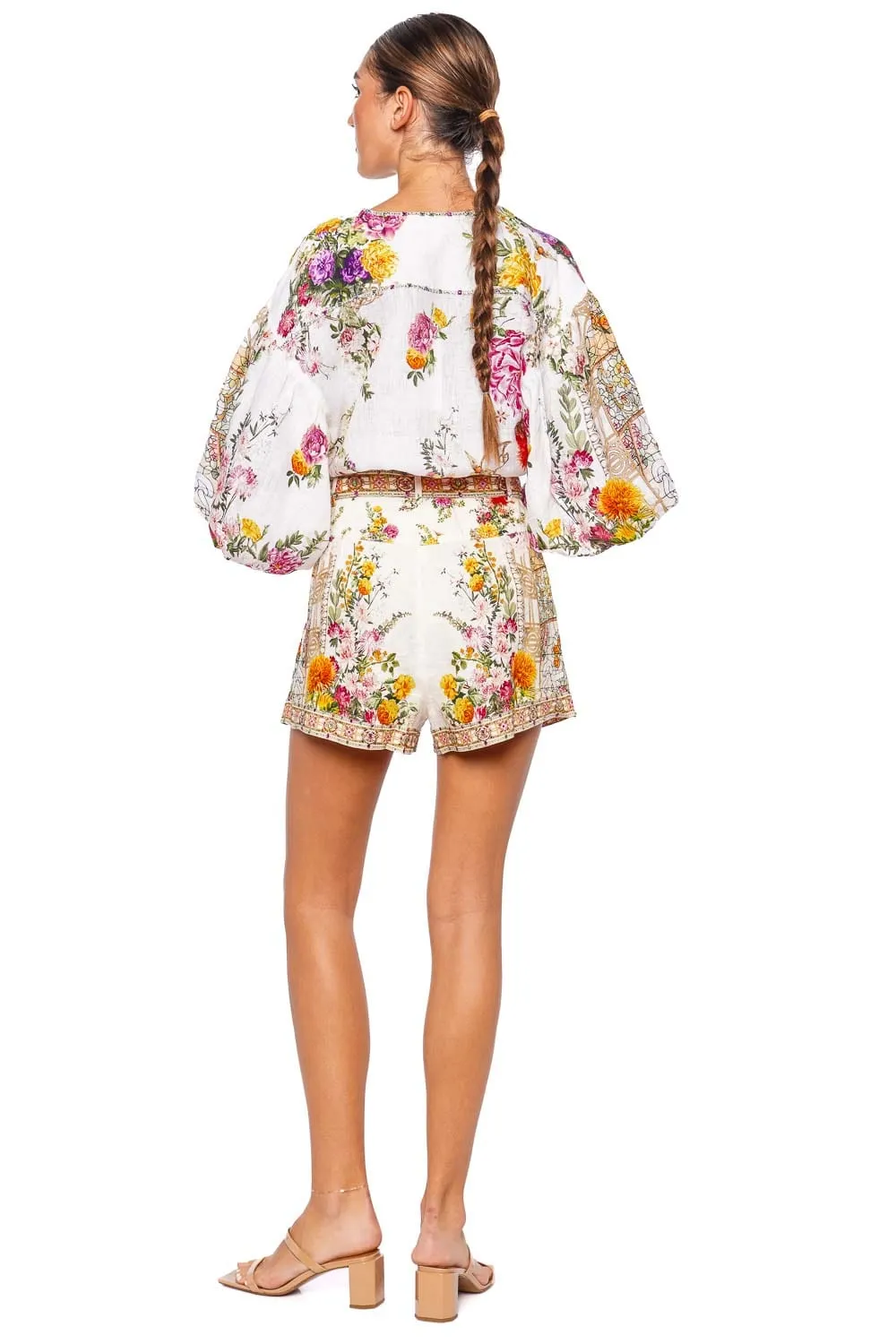 Egyptian Rose Puff Sleeve Linen Top