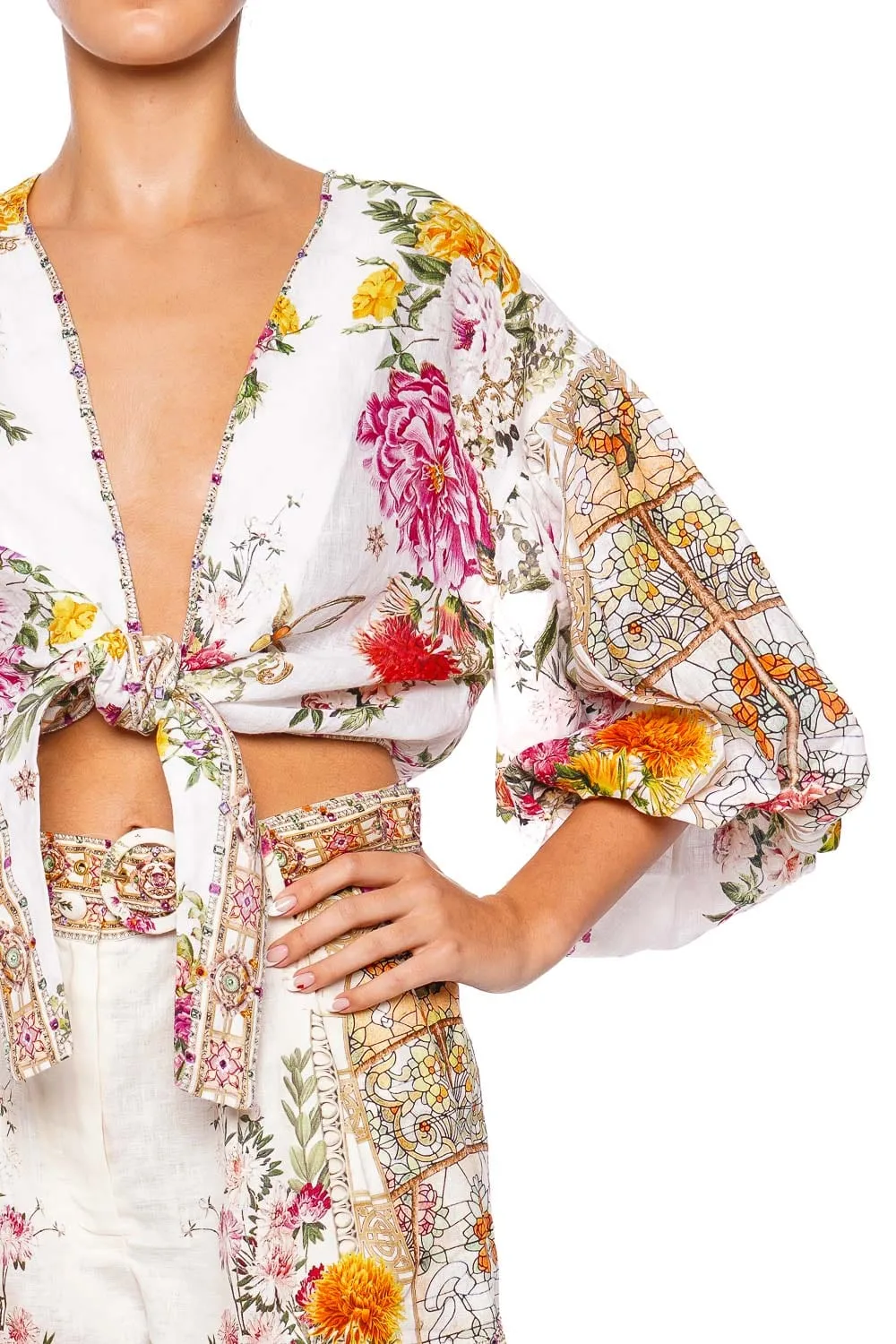 Egyptian Rose Puff Sleeve Linen Top