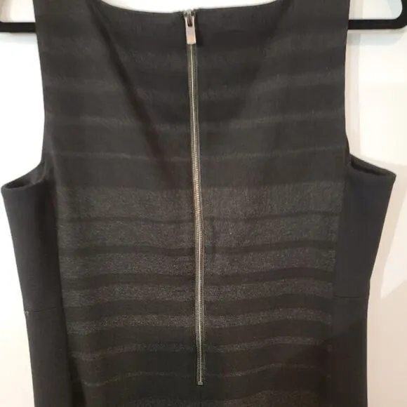Eileen Fisher Dress Women's Sz 12 Sleeveless Black Gray Stripes Stretch