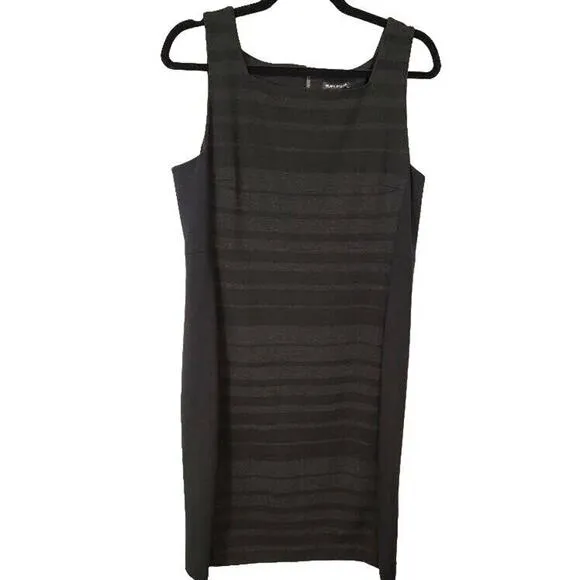Eileen Fisher Dress Women's Sz 12 Sleeveless Black Gray Stripes Stretch