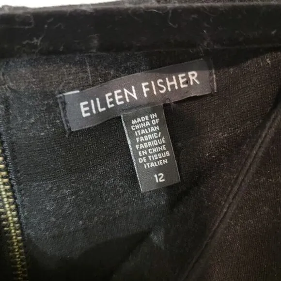 Eileen Fisher Dress Women's Sz 12 Sleeveless Black Gray Stripes Stretch