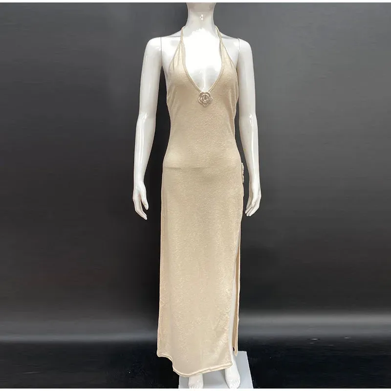 Elegant 3D Flower Knitted Maxi Dress