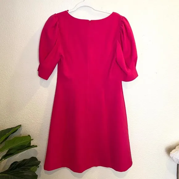Eliza J Short Puff Sleeve Square Neck Sheath Fit and Flare Mini Dress Hot Pink