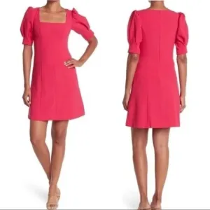 Eliza J Short Puff Sleeve Square Neck Sheath Fit and Flare Mini Dress Hot Pink