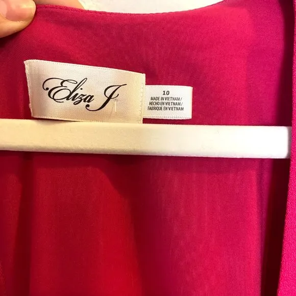 Eliza J Short Puff Sleeve Square Neck Sheath Fit and Flare Mini Dress Hot Pink