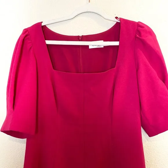 Eliza J Short Puff Sleeve Square Neck Sheath Fit and Flare Mini Dress Hot Pink